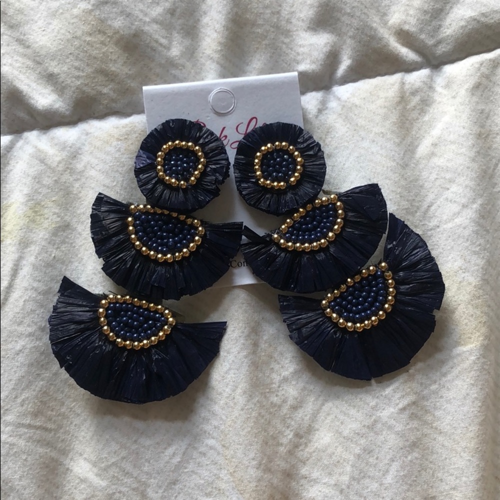 pink lily navy stamen earrings